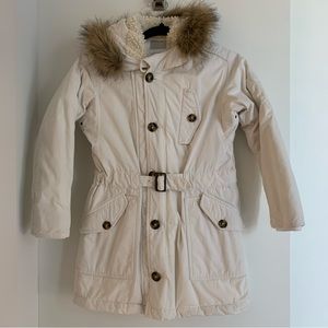 Burberry kids off white jacket with faux fur hoodie size 8Y